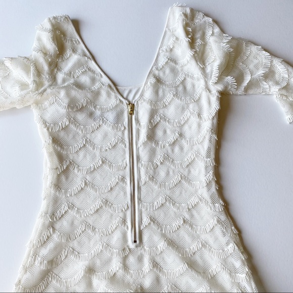 Guess White Long Sleeve Scalloped Fringe Cocktail Dress 8 - Picture 6 of 7